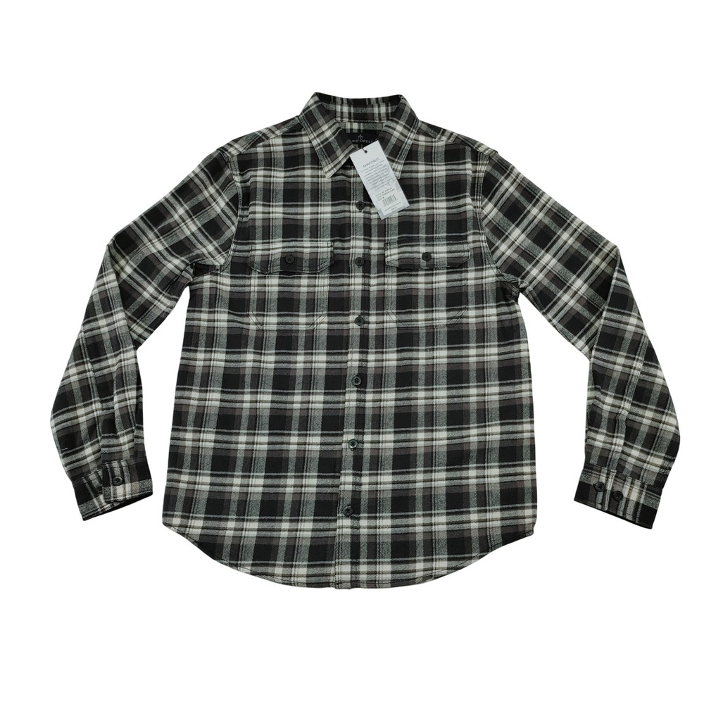 Rainforest Mens Plaid Flannel Button Down Shirt Black White Grey Size M